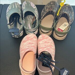 3 pairs Womens and Men’s Camo Water Shoes - Pink, Green, Gray size 8W- 9W men’s